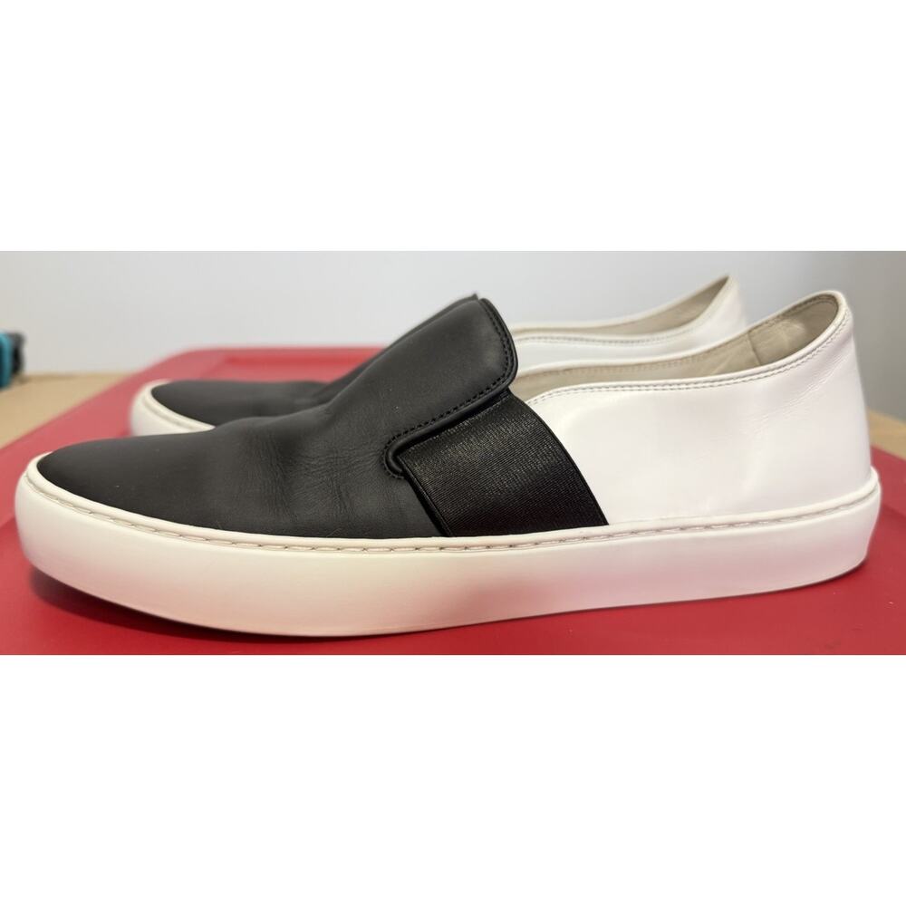 Authentic Chanel Black White Leather CC Logo Slip On Sneakers Sz EU 39